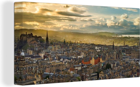Uitzicht op het oude centrum van Edinburgh in Europa Canvas 160x80 cm - Foto print op Canvas schilderij (Wanddecoratie woonkamer / slaapkamer) / Europese steden Canvas Schilderijen