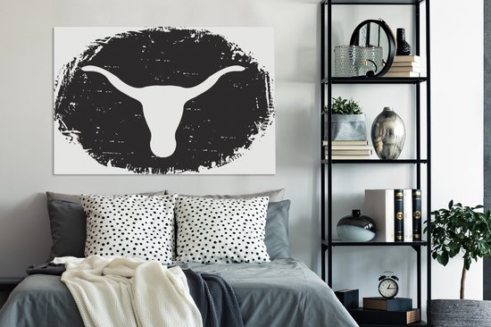Une illustration de la toile Texas Longhorn 140x90 cm - Tirage photo sur toile (Décoration murale salon / chambre) / Peintures sur toile Animaux de la ferme