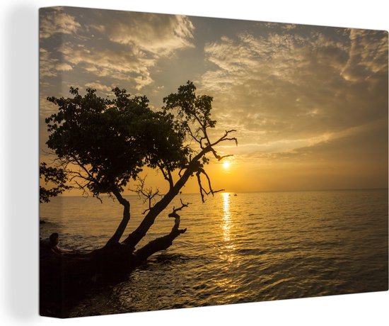 Canvas schilderij 140x90 cm - Wanddecoratie De zon gaat onder bij de horizon van Ko Chang - Muurdecoratie woonkamer - Slaapkamer decoratie - Kamer accessoires - Schilderijen