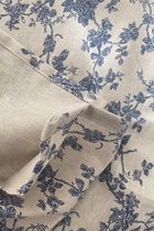 Tafelkleed Bloemen - 250x145 Linnen Katoen Diner - Beige Blauw