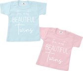 T-shirt set tweeling-The most beautiful twins-wit-grijs-Maat 98