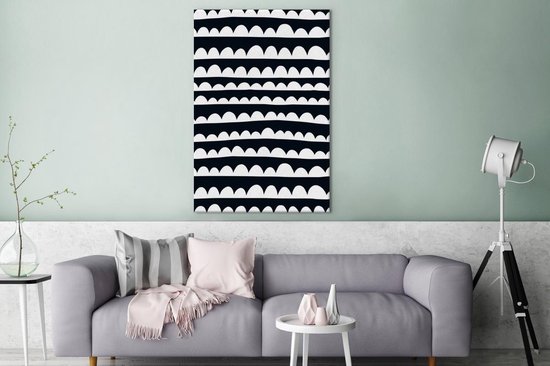 Motif pour enfants avec des lignes avec des demi-cercles en noir et blanc 80x120 cm - Tirage photo sur toile (Décoration murale salon / chambre)