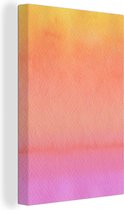 Canvas Schilderij Waterverf - Roze - Oranje - Geel - 20x30 cm - Wanddecoratie