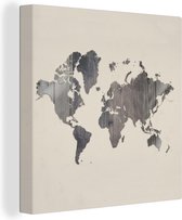 Canvas Wereldkaart - 50x50 - Wanddecoratie Wereldkaart - Houten - Grijs