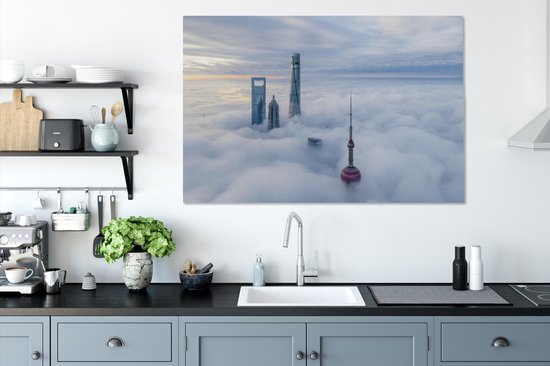 Canvas Schilderij Wolkenkrabber - Mist - Shanghai - 120x80 cm - Wanddecoratie