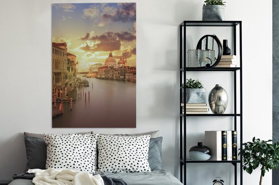 Grand Canal au coucher du soleil 90x140 cm - Tirage photo sur toile (Décoration murale salon / chambre) / Villes européennes Peintures sur toile
