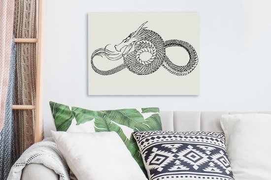 Tableau sur toile Illustration tatouage de dragon - 40x30 cm - Décoration murale