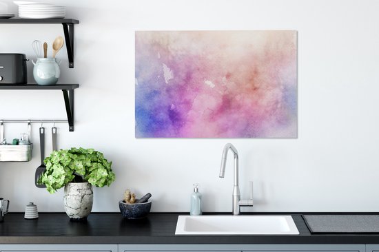 Canvas Schilderij Waterverf - Roze - Blauw - Tint - 60x40 cm - Wanddecoratie