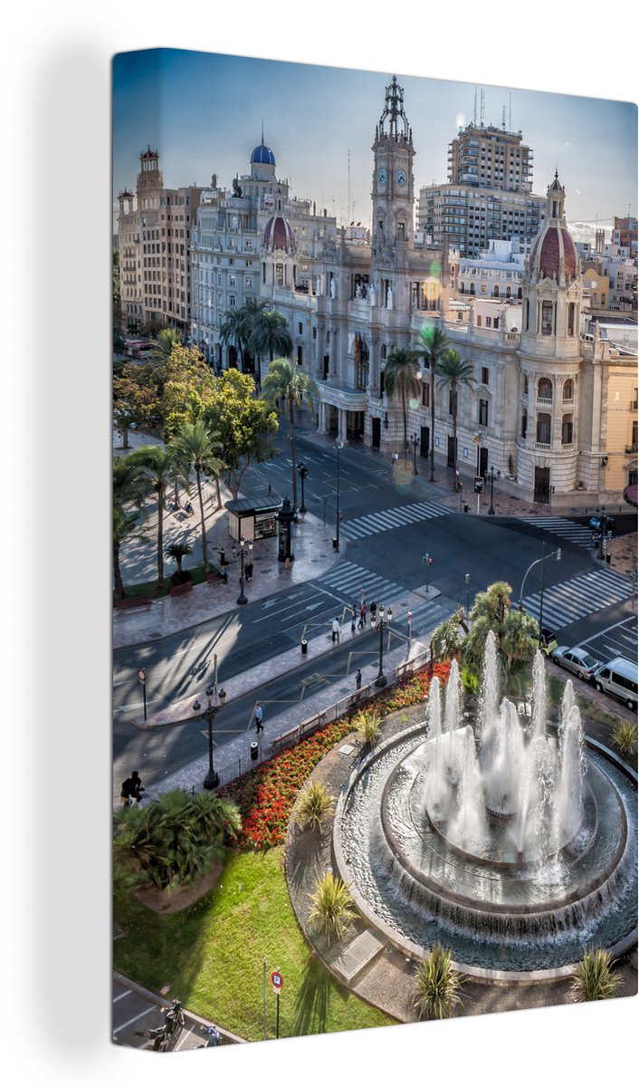 Canvas Schilderij Valencia - Fontein - Architectuur - 40x60 cm - Wanddecoratie