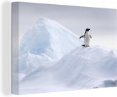 Canvas Schilderij Pinguïn - IJs - Winter - 90x60 cm - Wanddecoratie