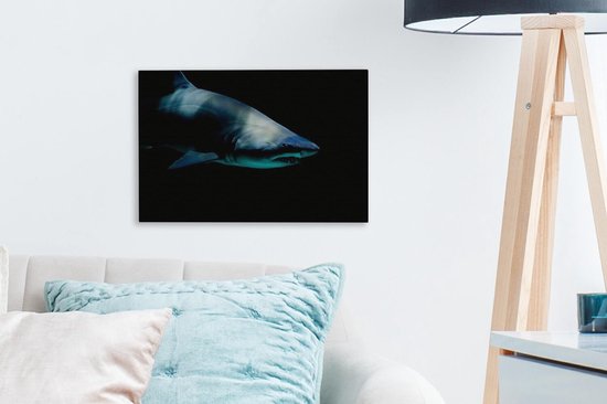 Canvas schilderij 30x20 cm - Wanddecoratie Haai - Macro - Water - Muurdecoratie woonkamer - Slaapkamer decoratie - Kamer accessoires - Schilderijen op canvas