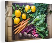 Un coffret avec quelques fruits et légumes du marché sur toile 60x40 cm - Tirage photo sur toile (Décoration murale salon / chambre)