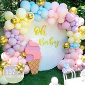 Balloon Arch Rainbow - Candy - Bricolage - Nuances Pastel - Blush - Thema arc-en-ciel - Incl. Pompe et crochets suspendus - 135 Ballons - Anniversaire - Emballage prêt à l'emploi - Décoration - Articles de fête