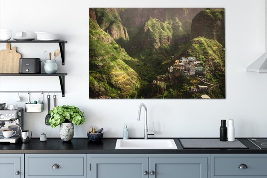 Une colonie sur un paysage de montagne verdoyant au Cap Vert 120x80 cm - Tirage photo sur toile (Décoration murale salon / chambre)