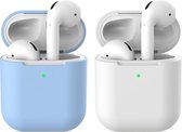 2 beschermhoesjes voor Apple Airpods - Licht Blauw & Wit - Siliconen case geschikt voor Apple Airpods 1 & 2