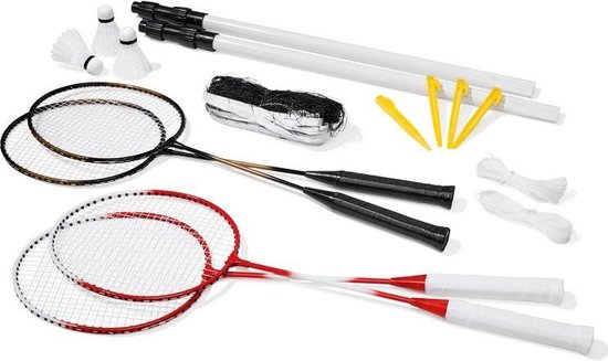 Badmintonset - CRIVIT- incl. 4 rackets, 3 shuttles, 1 net, 4 scheerlijnen en 4 haringen