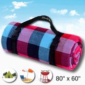 Picknickkleed met Draagband Large 200x200cm - Waterdicht onderlaag - Outdoor - Opvouwbaar buitenkleed - Campingdeken - Rood-blauw