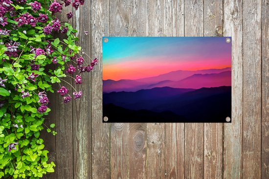 Affiche de jardin Brume colorée sur les montagnes Toile lâche 90x60 cm - Toile de jardin / Toile d'extérieur / Peintures pour l'extérieur (décoration de jardin)