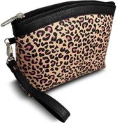 OfeliaT - Italiaans leren Clutch / Tas - Leopard - creme / roze / zwart