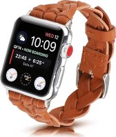 Geschikt voor Apple Watch bandje 42 / 44 / 45 / 49 mm - Series 1 2 3 4 5 6 7 8 SE Ultra - Smartwatch iWatch horloge band - 42mm 44mm 45mm 49mm - Fungus - PU Leer - Bruin - Vlecht