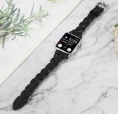 Geschikt voor Apple Watch bandje 42 / 44 / 45 / 49 mm - Series 1 2 3 4 5 6 7 8 SE Ultra - Smartwatch iWatch horloge band - 42mm 44mm 45mm 49mm - Fungus - PU Leer - Zwart - Vlecht