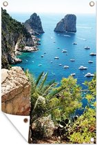 Muurdecoratie Boten dobberen in de zee bij Capri - 120x180 cm - Tuinposter - Tuindoek - Buitenposter