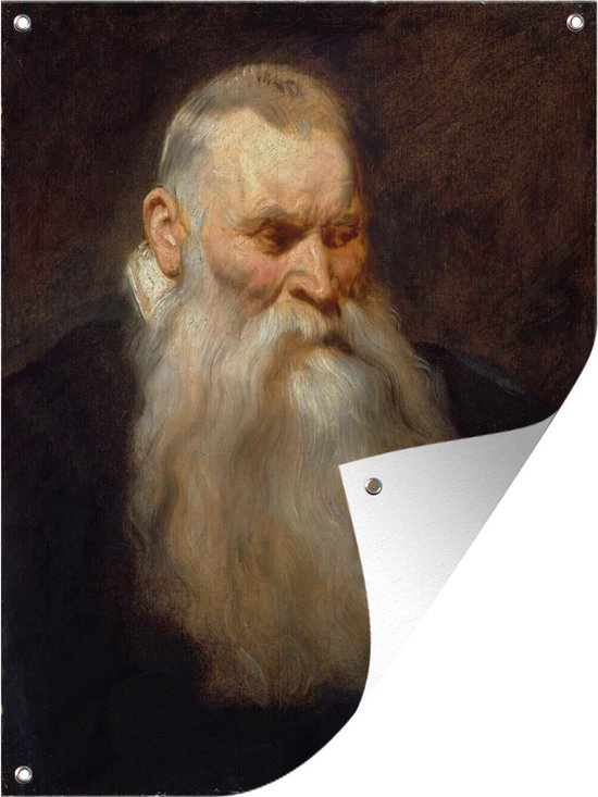 Tuinschilderij Studiehoofd van een oude man met een witte baard - Schilderij van Anthony van Dyck - 60x80 cm - Tuinposter - Tuindoek - Buitenposter