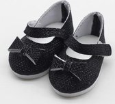 Dolldreams | Schoentjes geschikt voor Baby born - Zwarte schoenen met strikje - Poppenschoentjes 7 cm -zwart glimmend