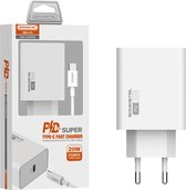 SOMOSTEL - Oplader met kabel - USB Type C - PD Super Snellader - 20W - Wit