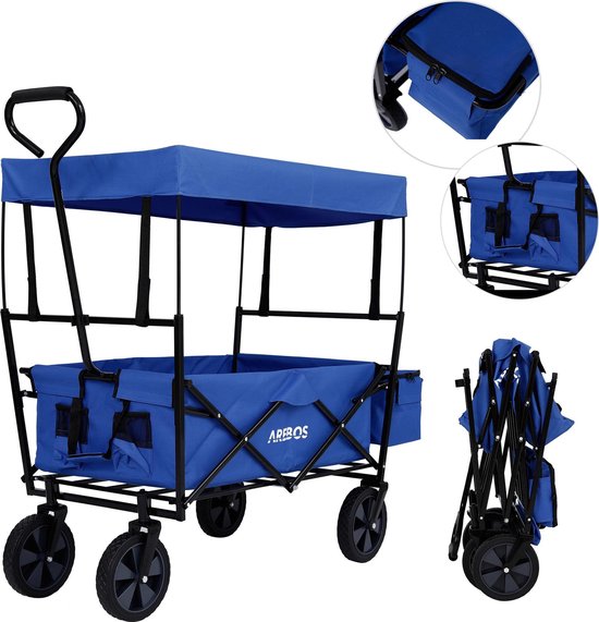 AREBOS ECO Bolderkar Opvouwbare - Bolderkar Luchtbanden - met Dak - Strandkar - Blauw van AREBOS — afbeelding 4