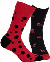 2 pack Gatta-Wola katoenen lange sokken Funky, 2 verschillende patronen, maat 39-42, Lieveheersbeestje patroon