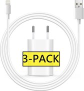 3x iPhone Lightning Oplaadkabel | 1 Meter | Inclusief 5 Watt Lader | Oplaadstekker voor Apple iPhone 5/6/7/7 Plus/8 Plus/X/Xr/Xs/Xs Max/11/11 Pro/11 Pro Max | Lader voor iPhone / iPad | Oplad