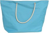 Strandtas met handvat turquoise 40 x 58 cm - Strandshoppers/boodschappentassen van polyester