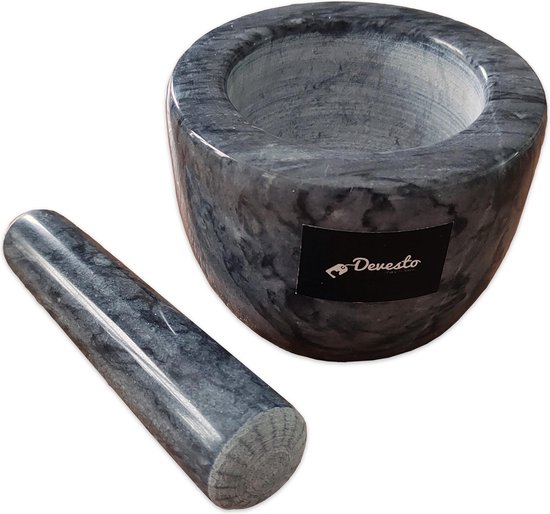 Vijzel met stamper - Ø 10,5 cm - marmer - zwart - mortier