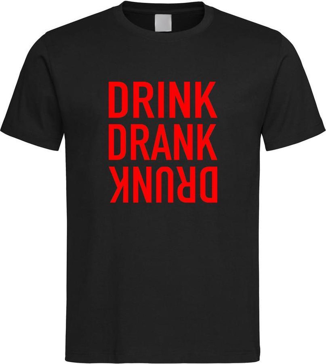 Zwarte Fun T-Shirt met “ Drink. Drank, Drunk “ print Rood Size L