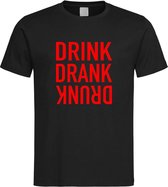 Zwarte Fun T-Shirt met “ Drink. Drank, Drunk “ print Rood  Size L