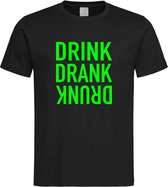 Zwarte Fun T-Shirt met “ Drink. Drank, Drunk “ print Groen  Size XL