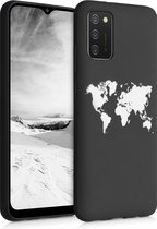 kwmobile telefoonhoesje compatibel met Samsung Galaxy A02s - Hoesje voor smartphone in wit / zwart - Wereldkaart design