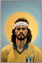 JUNIQE - Poster met kunststof lijst Football Icon - Sócrates -20x30