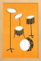 JUNIQE - Poster met houten lijst Drums -13x18 /Grijs & Oranje