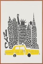JUNIQE - Poster met kunststof lijst New York Cityscape -20x30 /Geel &