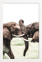 JUNIQE - Poster in houten lijst Elephants at Play -20x30 /Bruin