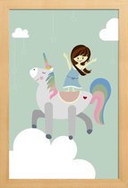 JUNIQE - Poster in houten lijst Unicorn -30x45 /Groen & Wit