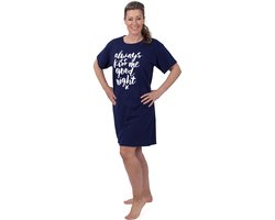 Amantes Nachthemd Dames - slaapshirt - korte mouw - navy blauw - Maat M