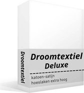 Droomtextiel Katoen - Satijnen Hoeslaken Wit - Lits-Jumeaux - 160x220 cm - Hoogwaardige Kwaliteit - Super Zacht - Hoge Hoek -