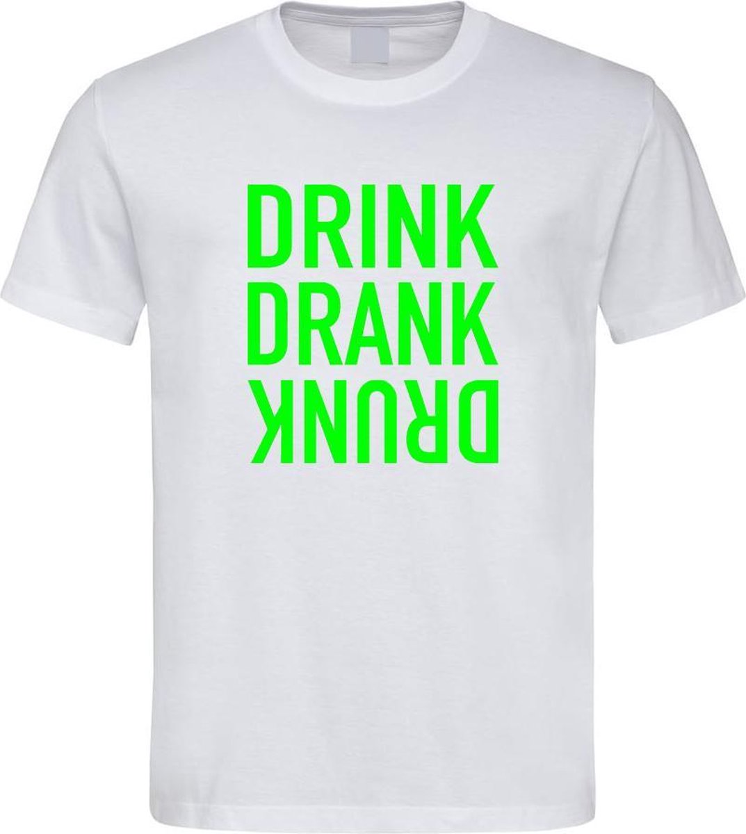 Wit Fun T-Shirt met “ Drink. Drank, Drunk “ print Groen Size M