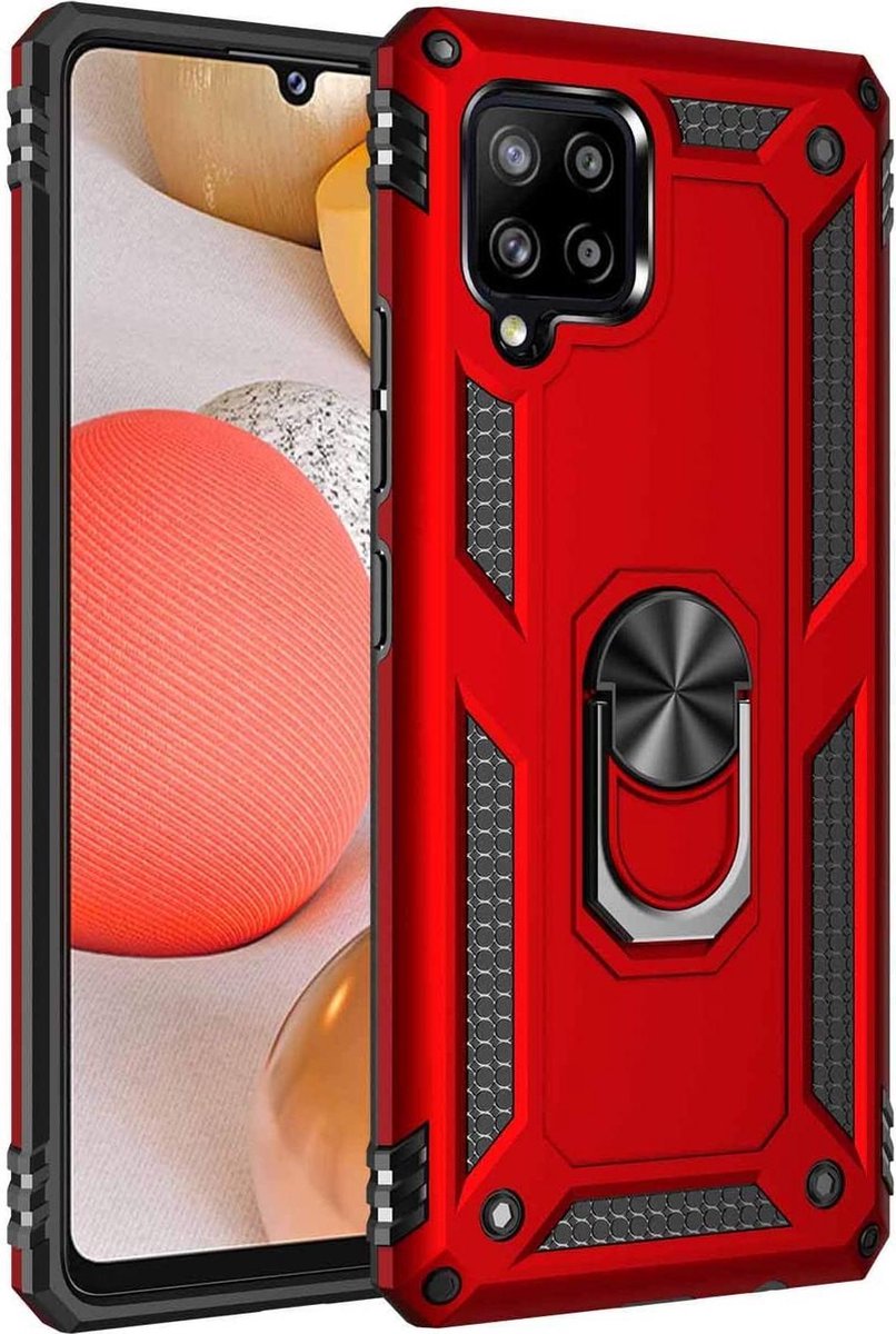 Anti-Shock Hybrid Ring Armor Hoesje Geschikt voor: Samsung Galaxy A42 5G - rood