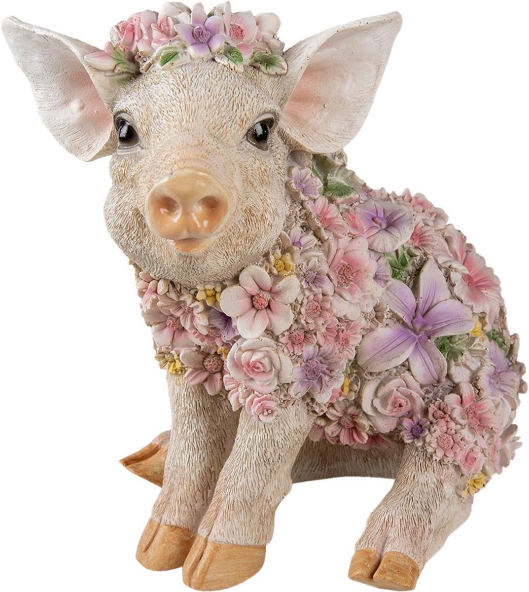 Clayre & Eef Beeld Varken 24x16x23 Cm Roze Kunststof Varken