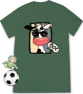Grappig t shirt met cartoon koe - Tshirt jongens / meisjes - Unisex maten: 92, 104, 116, 128, 140, 152, 164 - T-shirt kleuren: wit, blauw, groen en roze.