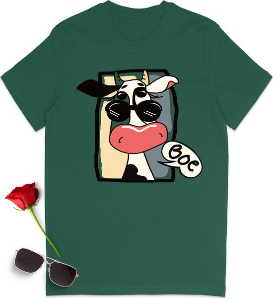 T-shirt drôle avec Cartoon Cow - T-shirt pour femme avec imprimé - T-shirt pour homme avec imprimé - Tailles unisexe : SML XL XXL XXXL - Couleurs du t-shirt : blanc, kaki, bleu et vert.